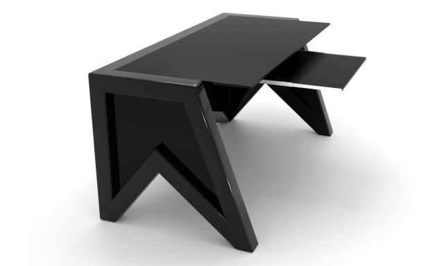 Скляний комп'ютерний стіл Тапе black +. БЦ стол