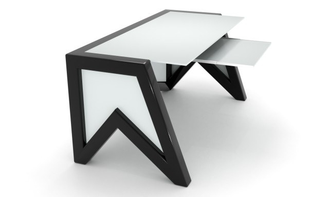 Скляний комп'ютерний стіл Тапе white +. БЦ стол